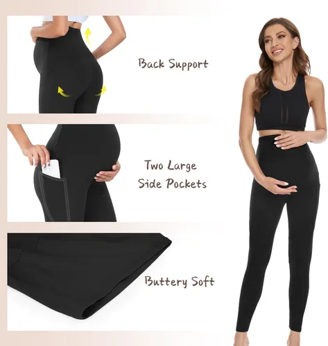 Miniatura 5 de FULLSOFT Paquete de 3 leggings de maternidad para mujer, cintura alta, entrenamiento, embarazo, pantalones de yoga con bolsillos