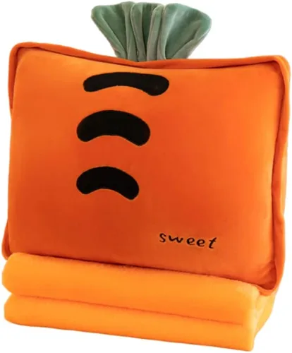 Miniatura 6 de Rikyo Juego de Manta y Almohada de Viaje de Fruta de Peluche de 15", Almohada de Felpa 3 en 1 para Abrazar con Manta para Calentar las Manos, Regalo