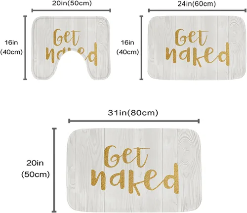 Miniatura 3 de Gold Get Naked - Juego de alfombras y tapetes de baño de tela dorada y blanca, 3 piezas de espuma viscoelástica, tapete de baño de terciopelo