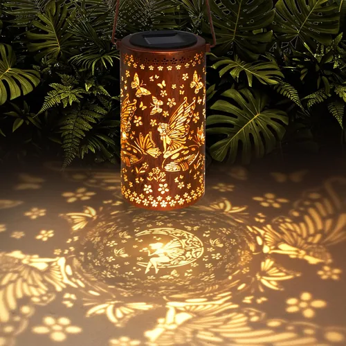 Miniatura 10 de Linternas solares para colgar al aire libre, linterna LED impermeable de metal con energía solar, decoración de patio, linterna con asa, idea