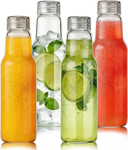 Miniatura 9 de Botellas de agua de vidrio con tapas, botellas de jugo de vidrio de 16 onzas, vasos resellables, tarros de vidrio transparente para almacenamiento