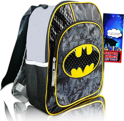 Batman Mochila para niños en edad preescolar Mini mochila de lujo de 12 pulgadas de Batman para niños (paquete de suministros escolares atman),