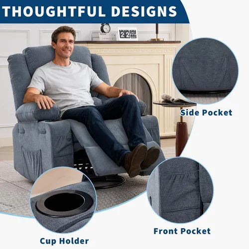 Miniatura 5 de Rocking Recliner Chair for Adults Linen Wide Upholstered Glider Recliner with Cup Holder Deep Seat Single Sofa Rocker Chair for Nursery Living Room
