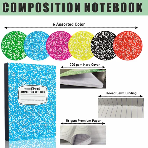 Miniatura 4 de PARTH iMPEX Paquete de 12 cuadernos de composición a granel con rayas anchas, 200 páginas (100 hojas), 9-3/4 x 7-1/2, cuadernos de tapa dura