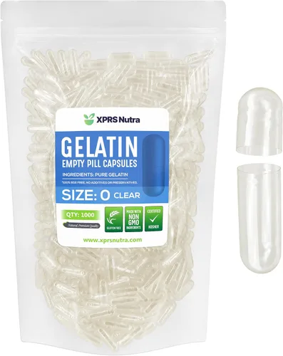 XPRS Nutra Cápsulas de gelatina vacías transparentes de tamaño 0, 1000 unidades, Kosher y Halal, cápsula de píldora de gelatina pura, relleno de