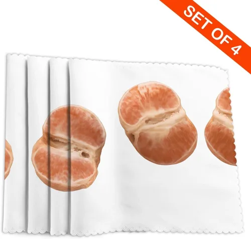 Miniatura 4 de Rectangular Placemats Set of 4, Heat Resistant Orange Printed Kitchen Dining Table Mats
