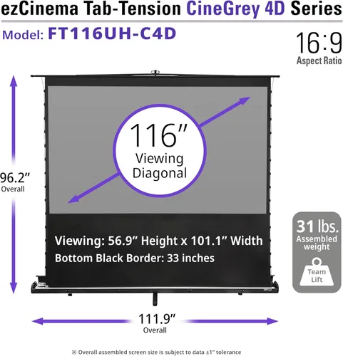 Miniatura 4 de Elite Screens ezCinema 2, 70 pulgadas 16:9, pantalla de proyector de suelo manual con tijeras, portátil para cine en casa, oficina, aula, con bolsa