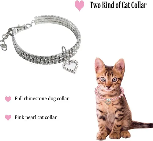 Miniatura 3 de Juego de Collar y Correa de Perro con Diamantes de Imitación y Perlas, Ajustable, Perros/Gatos Pequeños, Hembra, Elegante, Perla