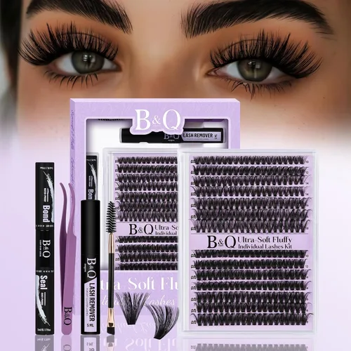 Kit de racimos de pestañas esponjosas B&Q 280 piezas, extensiones de pestañas en racimos ultrasuaves, racimos de pestañas de volumen 70+90D 10-18mm,