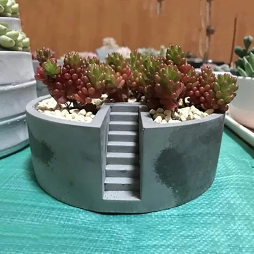Miniatura 6 de Molde de maceta de hormigón con escalera redonda, maceta suculenta, molde de silicona, resina epoxi, arcilla y cemento, molde de yeso, portavelas