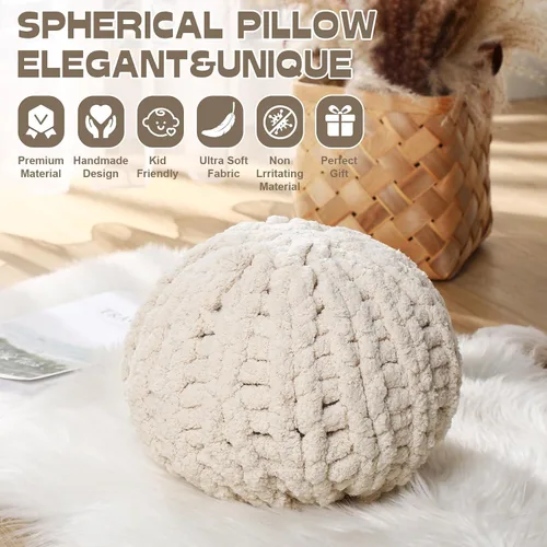 Miniatura 4 de Suzile 2 almohadas redondas de nudo para regalo, almohadas de punto grueso de 13.8 pulgadas, cojines hechos a mano, suministros de círculo suave