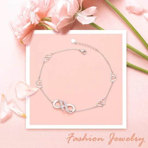 Miniatura 6 de Infinity Anklet 925 Sterling Silver for Women Girls Adjustable Heart Ankle Bracelet Boho Beach Foot Chain 9+1 Inch Charm Jewelry Best Birthday Gifts