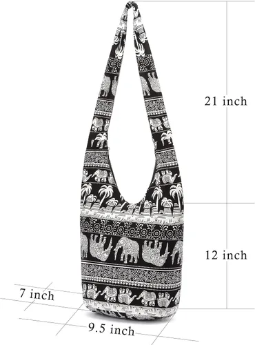 Miniatura 123 de Bolsa de hombro para mujer, de lona en estilo hippie/bohemio para llevar cruzada al hombro, disponible en diferentes colores y estampados