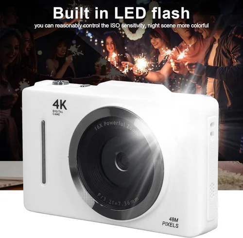 Miniatura 4 de Yunseity Cámara digital 4K, cámaras de pantalla HD de 48 MP de 2.8 pulgadas para fotografía, enfoque automático y antivibraciones, cámara compacta