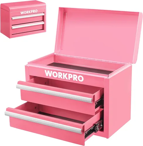Miniatura 12 de WORKPRO Caja de herramientas mini de metal, cajonera superior con dos cajones con guías de rodamiento de bolas, forros de PVC para cajones y Azul