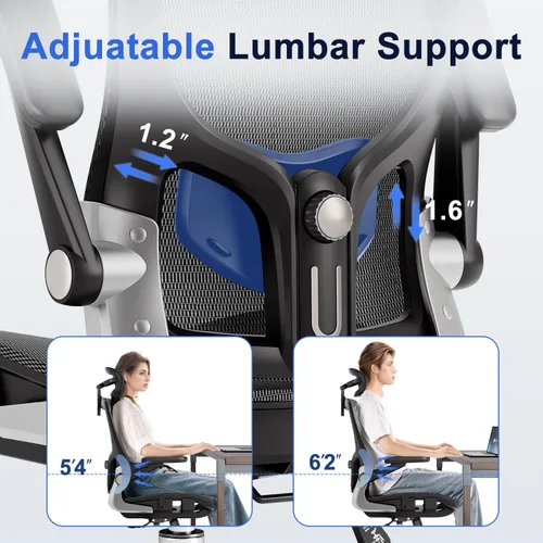 Miniatura 3 de marrap Silla de oficina ergonómica, cojín de asiento de malla con reposabrazos 3D y reposacabezas 3D, soporte lumbar ajustable con función de Negro