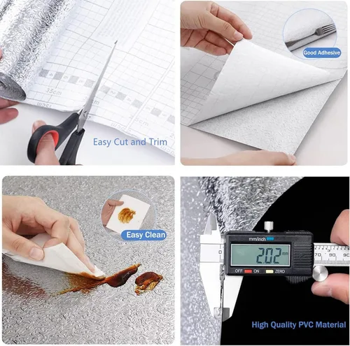 Miniatura 4 de Papel tapiz para cocina, adhesivo a prueba de aceite, salpicaduras, hoja de aluminio autoadhesiva, papel plateado, forro para gabinete, forro
