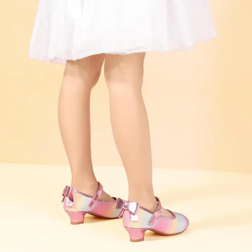 Miniatura 38 de PANDANINJIA Vestido de jada para niñas y niños pequeños, zapatos de princesa Mary Jane con tacones con lazo para fiesta, boda, boda