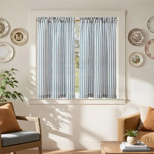 Miniatura 60 de jinchan - Cortinas de lino a rayas para cocina de 20 pulgadas de largo, cortinas de varios niveles, estilo granja moderna de café, tratamientos