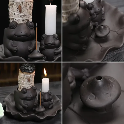 Miniatura 3 de ChangWanna Soporte multifuncional para incienso de rana 4 en 1, soporte de Palo Santo, soporte de salvia, soporte de incienso de cerámica