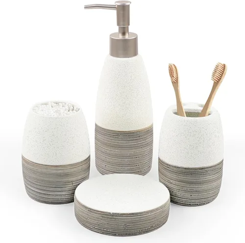 Miniatura 13 de CERBIOR Juego de accesorios de baño, 4 piezas de accesorios de cerámica para decoración de baño, incluye soporte para cepillos de dientes, taza