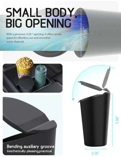 Miniatura 6 de BMZX Bote de basura para automóvil con tapa, soporte para tazas pequeño, bolsillo para puerta, contenedor de basura para auto en casa y oficina