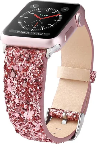 Miniatura 9 de Bling Band Compatible with Apple Watch Bands 38mm 40mm 41mm 42mm 44mm 45mm 46mm 49mm Ultra 3/2/1, Glitter Sparkle Leather Strap For iWatch Band