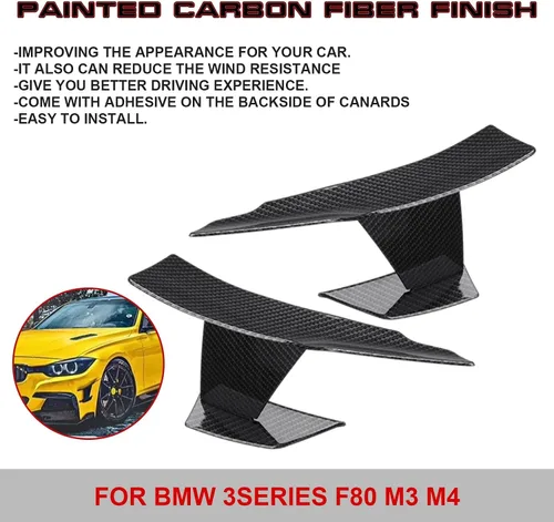 Miniatura 4 de x xotic tech Alerón divisor de aletas de parachoques delantero exterior Canard, patrón de fibra de carbono, compatible con BMW M3 M4 F80 F82 F83