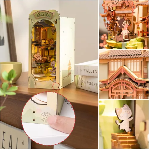Miniatura 3 de Rolife - Kit de manualidades para rincón de lectura Falling Sakura, kit de manualidades para rincón de libros en miniatura, estante decorativo 3D