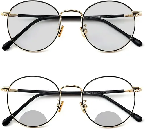 Melrose Gafas de lectura bifocales con marco redondo fotocromático de transición para hombres y mujeres, lentes de sol transparentes UV400