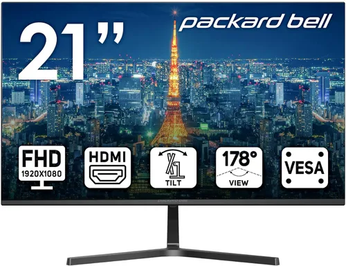Packard Bell Monitor airFrame FHD de 21 pulgadas, 1920x1080, Ultrawide, compatible con montaje VESA, ajuste de inclinación, HDMI/VGA, bisel delgado,