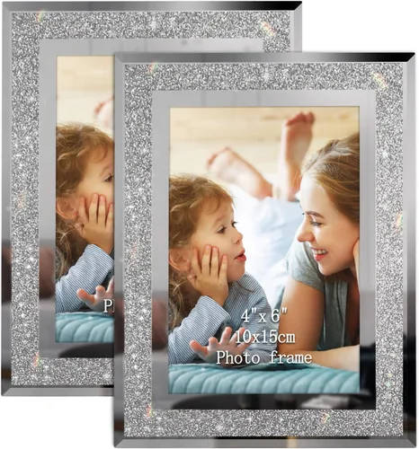 Miniatura 8 de Calenzana Juego de 12 marcos de fotos con purpurina de 4 x 6, marco de fotos de cristal brillante para mesa, pantalla horizontal o vertical