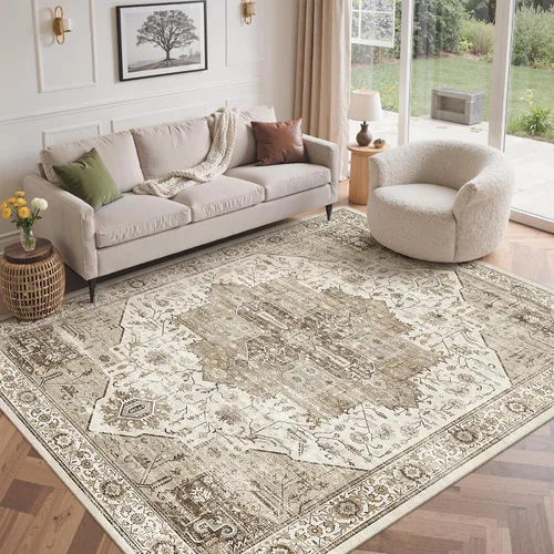 Miniatura 20 de Roxstand Alfombras de 2,44 x 3,05 m para sala de estar, alfombra vintage lavable con respaldo antideslizante, alfombra grande resistente a manchas