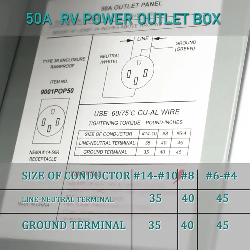 Miniatura 3 de X-Haibei Caja de toma de corriente RV de 50 amperios de 125/250 voltios, NEMA 14-50R con toma de corriente cerrada con cerradura, panel eléctrico