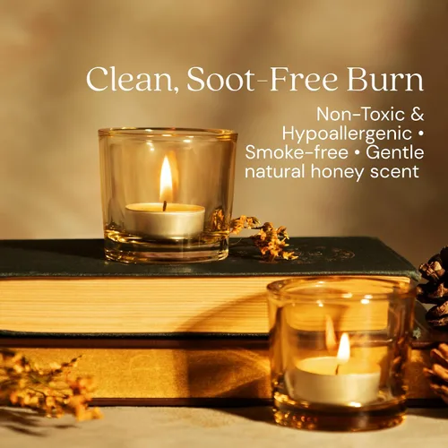 Miniatura 5 de Bluecorn Beeswax Velas de té, cera de abejas natural 100% pura, velas de té blancas en tazas de metal, sin fragancia, combustión limpia, cera