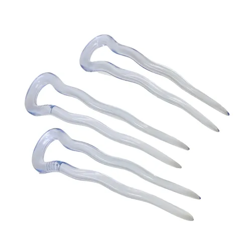 Miniatura 10 de Parcelona Juego de 3 horquillas de celuloide ondulado en forma de U para el cabello, estilo moño para mujer, a la moda, flexible, duradero