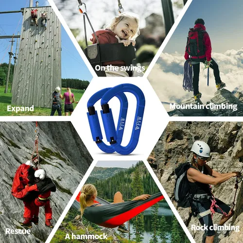 Miniatura 6 de Mosquetones de Escalada en Roca con Bloqueo Automático, Certificados UIAA Profesionales 25KN (5620 lbs) Mosquetones Resistentes para Rappel