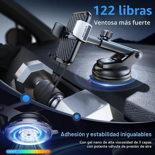 Miniatura 3 de Soporte 3 en 1 para teléfono de coche [122+LBS de succión más fuerte y brazo de abrazadera estable] Soporte de teléfono ajustable de 360°