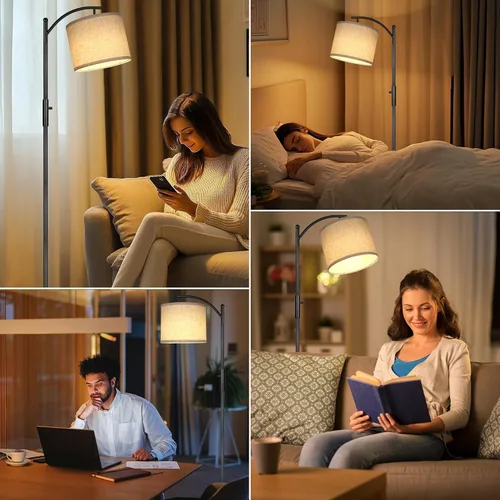 Miniatura 8 de ROTTOGOON Lámpara de pie regulable, lámparas de pie de arco para sala de estar, lámpara de pie moderna de atenuación continua con pantalla de lino