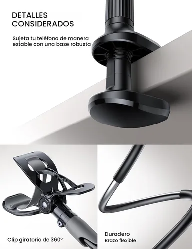 Miniatura 6 de Lamicall Soporte para teléfono con cuello de cisne para cama, clip de abrazadera de montaje para teléfono celular, brazo largo flexible, montaje
