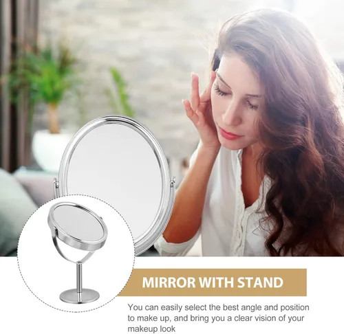 Miniatura 4 de Espejo giratorio de escritorio para baño, espejo cosmético con aumento, espejo de tocador con soporte, espejo giratorio giratorio de doble cara