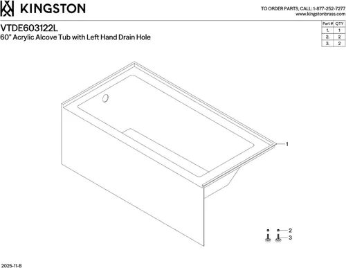 Miniatura 5 de KINGSTON BRASS VTDE603122L - Bañera de acrílico de 60 pulgadas para nicho contemporáneo, con desagüe y orificios de desbordamiento a la izquierda