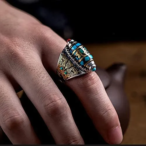 Miniatura 4 de DXWXY Anillos giratorios de plata de ley S925 para mujereshombres, budista, tibetano, anillo de oración tibetana, talla Pixiu Lucky God Beast, Om