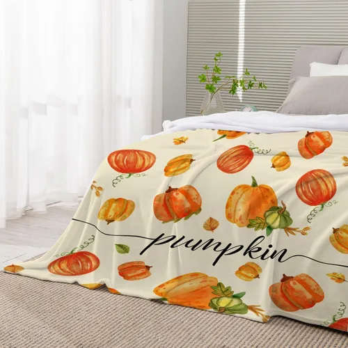 Miniatura 6 de YeeJu Manta decorativa de otoño, tamaño Queen, para Acción de Gracias, cosecha de otoño, lindas calabazas, para cama, sofá, grande, suave, Otoño-01