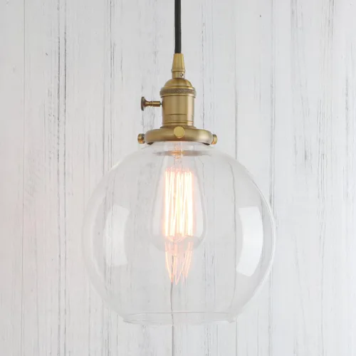 Miniatura 15 de PERMO Moderno accesorio de iluminación colgante con globo de vidrio transparente redondo de 5.9 pulgadas, pantalla soplada a mano, lámpara