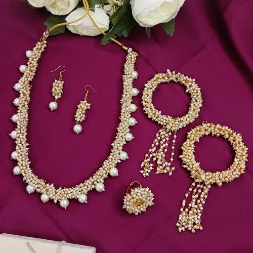 Miniatura 2 de Efulgenz Rakhi Gifts for Sister Indian Bollywood Faux Pearl Beads Bridal Choker Necklace Earrings Bracelet Bangles Ring Jewelry Set Raksha Bandhan