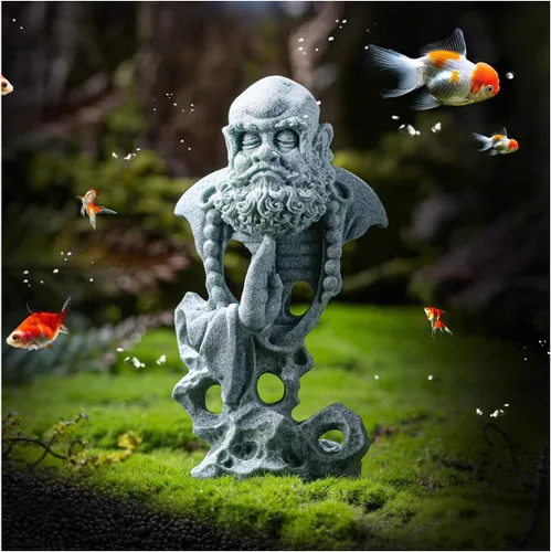 livelyfish Estatua de Buda meditante, pecera, estatuas de Buda zen, figuras de pensador de piedra arenisca para acuario, jardín, decoración del