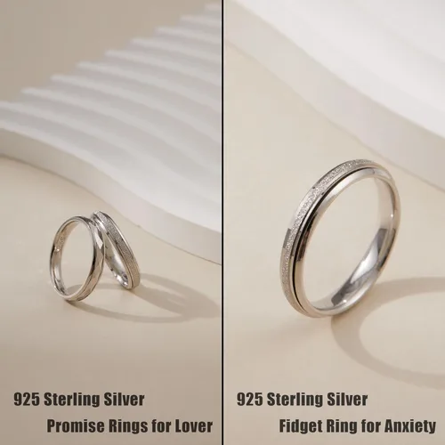 Miniatura 3 de LOFITOR Anillo de plata de ley 925 para mujer, anillo de ansiedad de 0.157 in, anillo giratorio de plata para el pulgar para hombres, alivio