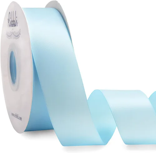 Miniatura 13 de Ribbli - Cinta de satén azul polvoriento de doble cara, 1 pulgada x 50 yardas continuas - Cinta de satén azul polvoriento para envoltura de regalos