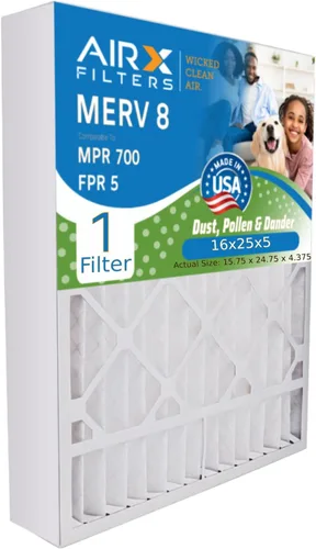 AIRx Filters Filtro de aire plisado MERV 8 de 16 x 25 x 4, compatible con Honeywell FC100A1029 EXPXXFIL0016, fácil instalación, elimina alérgenos y